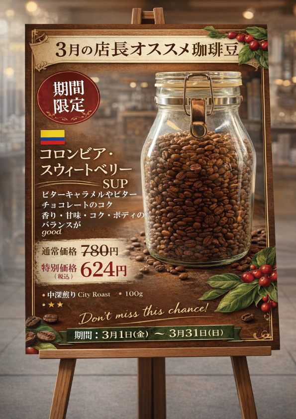 JR松山駅店3月店長お勧め珈琲豆